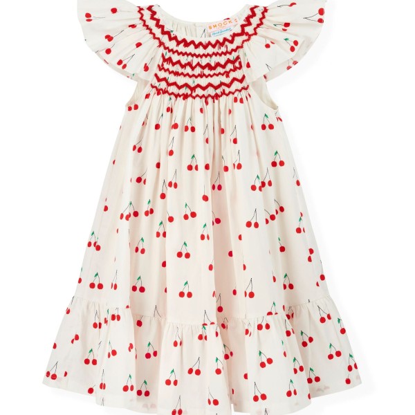 Indira Gandhi Flutter Dress Mon Cherry Cotton with a La Mode Hand Smocking Indira Gandhi Flutter Dress Mon Cherry Cotton with a La Mode Hand Smocking