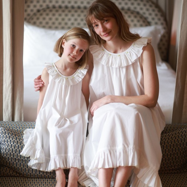 Memo Press x Smock London Girls Alice Dress Moonstone with Yellow Rose Hand Smocking Memo Press x Smock London Girls Alice Dress Moonstone with Yellow Rose Hand Smocking