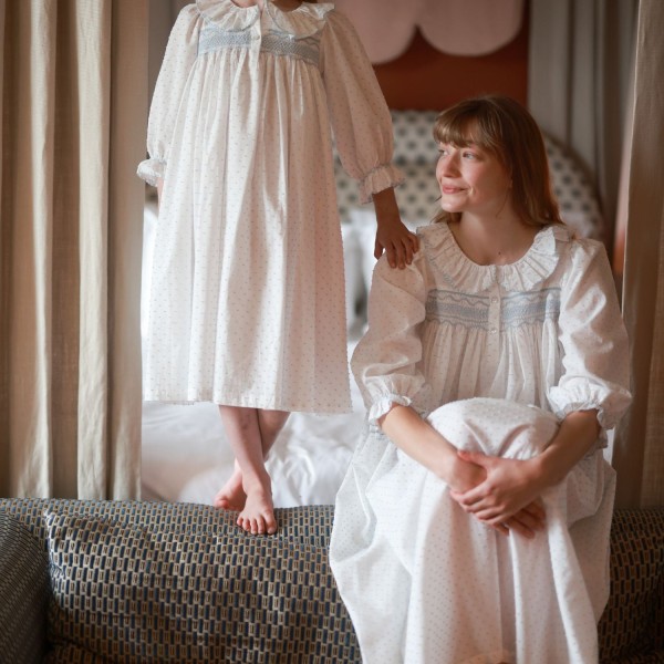 Nightingale Girl's Dress Forget Me Not Plumetti with Delphinium Hand Smocking Nightingale Girl's Dress Forget Me Not Plumetti with Delphinium Hand Smocking