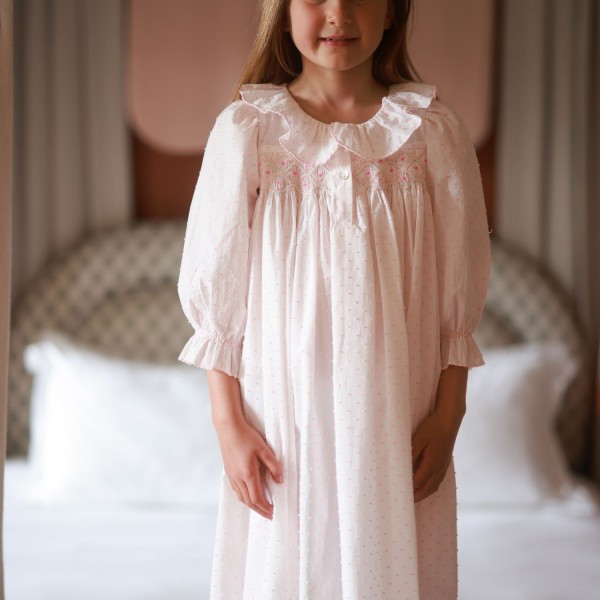 Nightingale Girl's Dress Powder Puff Plumetti with Marshmallow Hand Smocking Nightingale Girl's Dress Powder Puff Plumetti with Marshmallow Hand Smocking