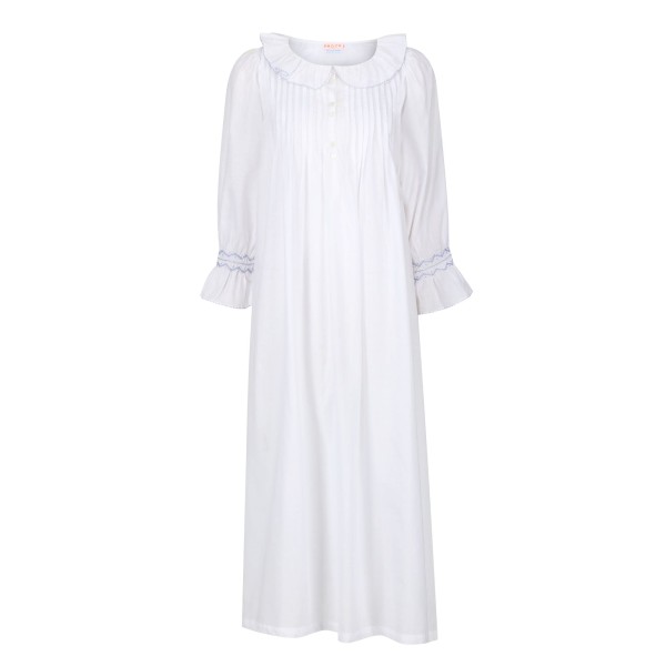 Bessie Coleman Women's Dress Moonstone Cotton with Cornflower Hand Smocking Bessie Coleman Women's Dress Moonstone Cotton with Cornflower Hand Smocking