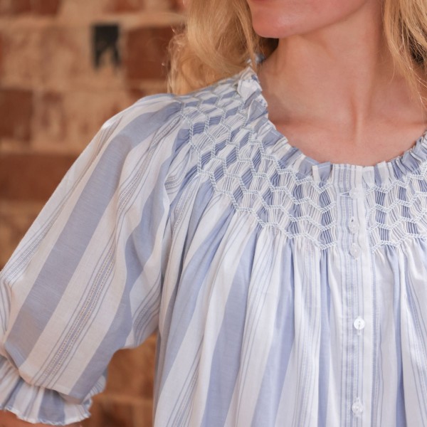Cleopatra Blouse Maine Stripe with Seaside Hand Smocking Edition 39 Cleopatra Blouse Maine Stripe with Seaside Hand Smocking Edition 39