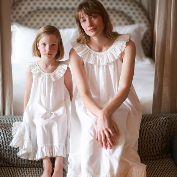 Memo Press x Smock London Women's Alice Dress Moonstone with Yellow Rose Hand Smocking Memo Press x Smock London Women's Alice Dress Moonstone with Yellow Rose Hand Smocking