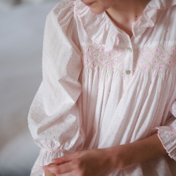 Nightingale Women's Dress Powder Puff Plumetti with Marshmallow Hand Smocking Nightingale Women's Dress Powder Puff Plumetti with Marshmallow Hand Smocking