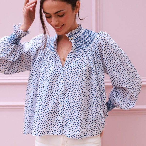 Scholl Blouse Seurat Splat with Sapphire Hand Smocking Edition 64 Scholl Blouse Seurat Splat with Sapphire Hand Smocking Edition 64