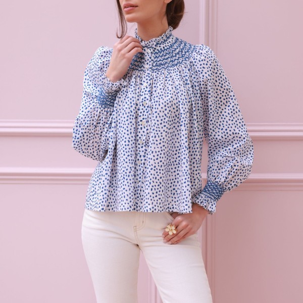 Scholl Blouse Seurat Splat with Sapphire Hand Smocking Edition 64 Scholl Blouse Seurat Splat with Sapphire Hand Smocking Edition 64