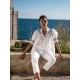 Scholl Women's Summer Blouse White with Sapphire Hand Smocking Scholl Women's Summer Blouse White with Sapphire Hand Smocking