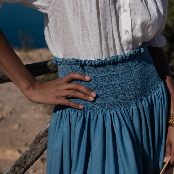 Sullivan Women's Skirt Chambray with Swedish Blue Hand Smocking Sullivan Women's Skirt Chambray with Swedish Blue Hand Smocking