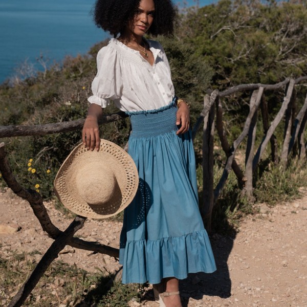 Sullivan Women's Skirt Chambray with Swedish Blue Hand Smocking Sullivan Women's Skirt Chambray with Swedish Blue Hand Smocking