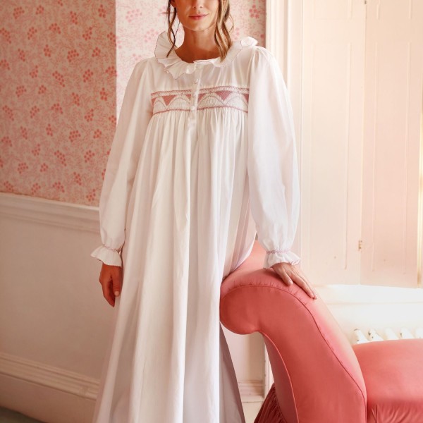 Nightingale Women's Dress Long Sleeves Moonstone with Kir Royale Hand Smocking Nightingale Women's Dress Long Sleeves Moonstone with Kir Royale Hand Smocking